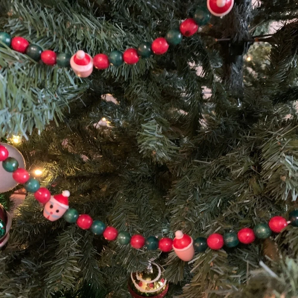 Vintage Christmas Tree‎ Wooden Garland Hand Painted Cute 3 strands, about 27 ft